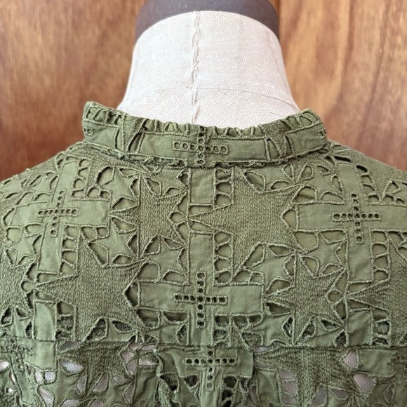 SACAI sz 1 S Dark Olive Green Star Lace Back Pocket T Shirt Tee Short Sleeve - Picture 6 of 12